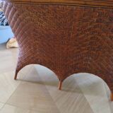 Two-seater banquette in woven rattan, wood and bamboo, 1980s.