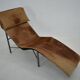 Vintage Cognac Leather Chaise Longue by Tord Bjorklund Sweden, 1970