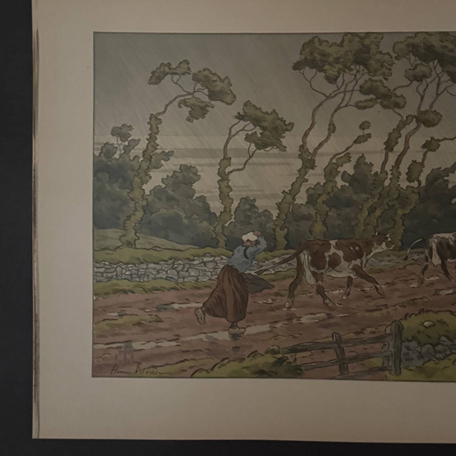 Lithographie par Henri Rivière La Féérie des Heures - L'Averse
