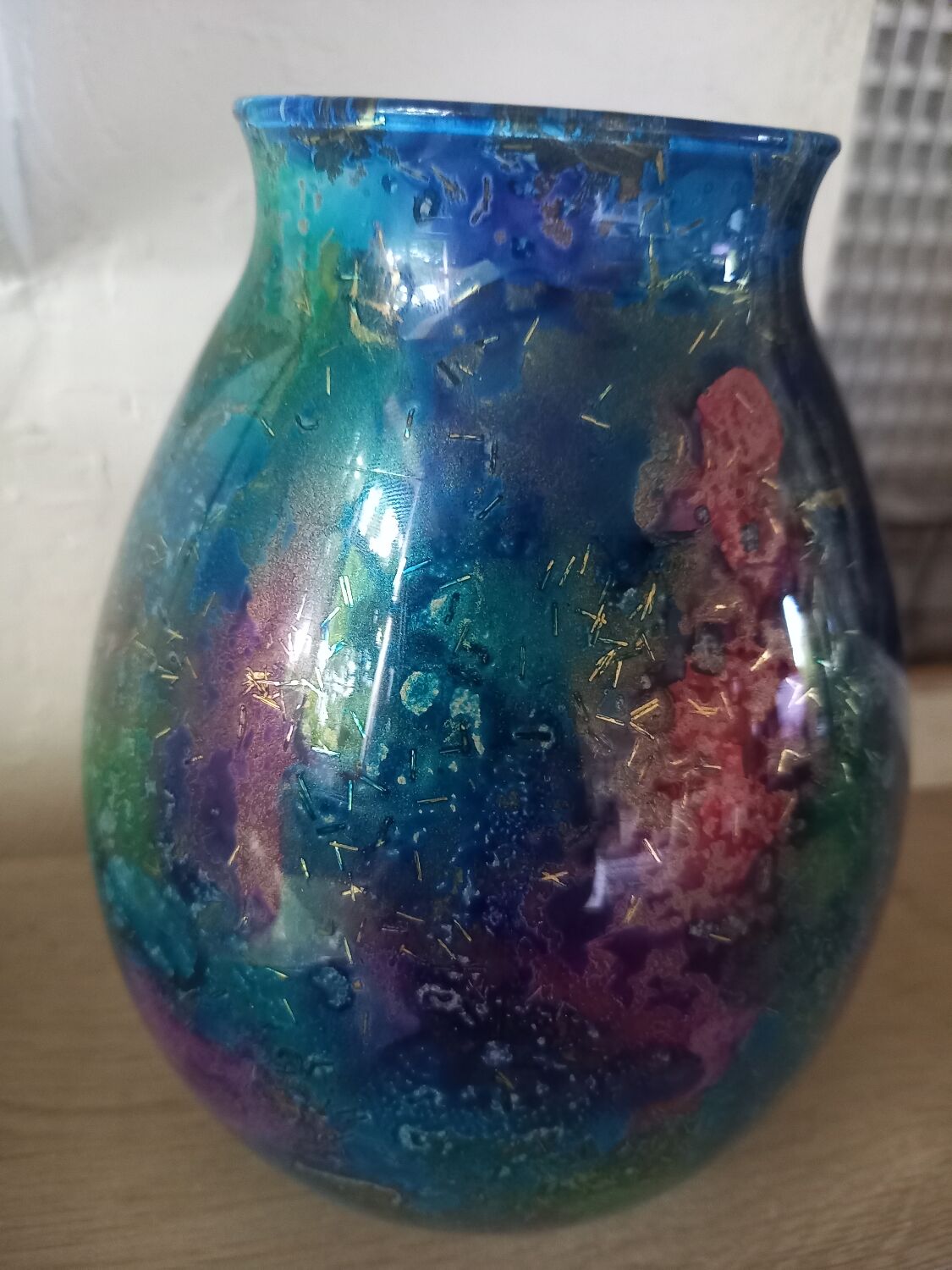 Vase Laque Line verre eglomisé vintage 80