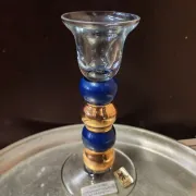 Post-modern cobalt blue glass candlestick, Memphis style.