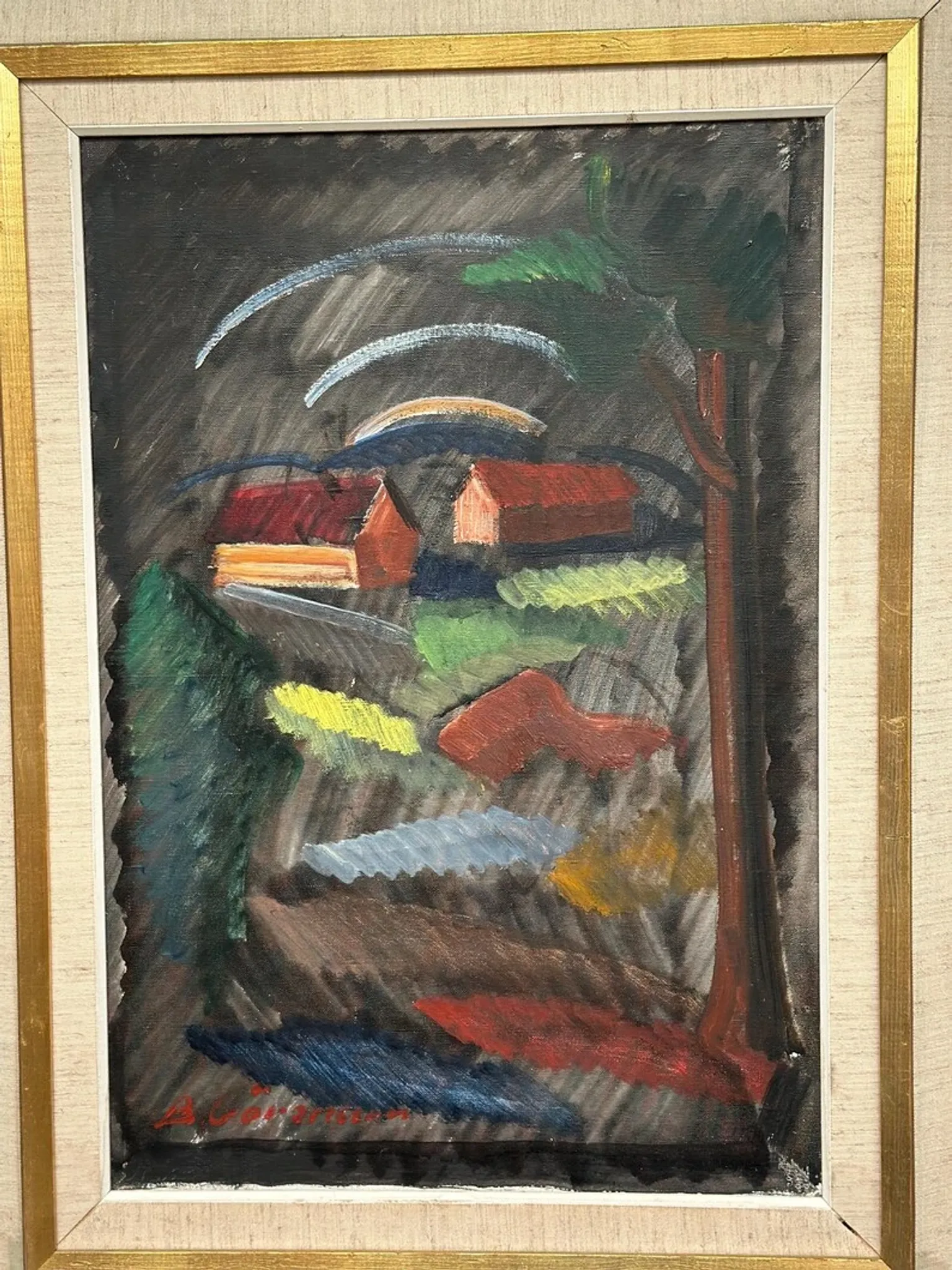 Large Original Swedish Oil on Canvas – “Landscape” by Bror Göransson – Signed – Vintage & Framed – 83 × 63 cm (32.7" × 24.8")