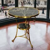 Gueridon tripode avec monture en bronze doré recouvert d un marbre portor