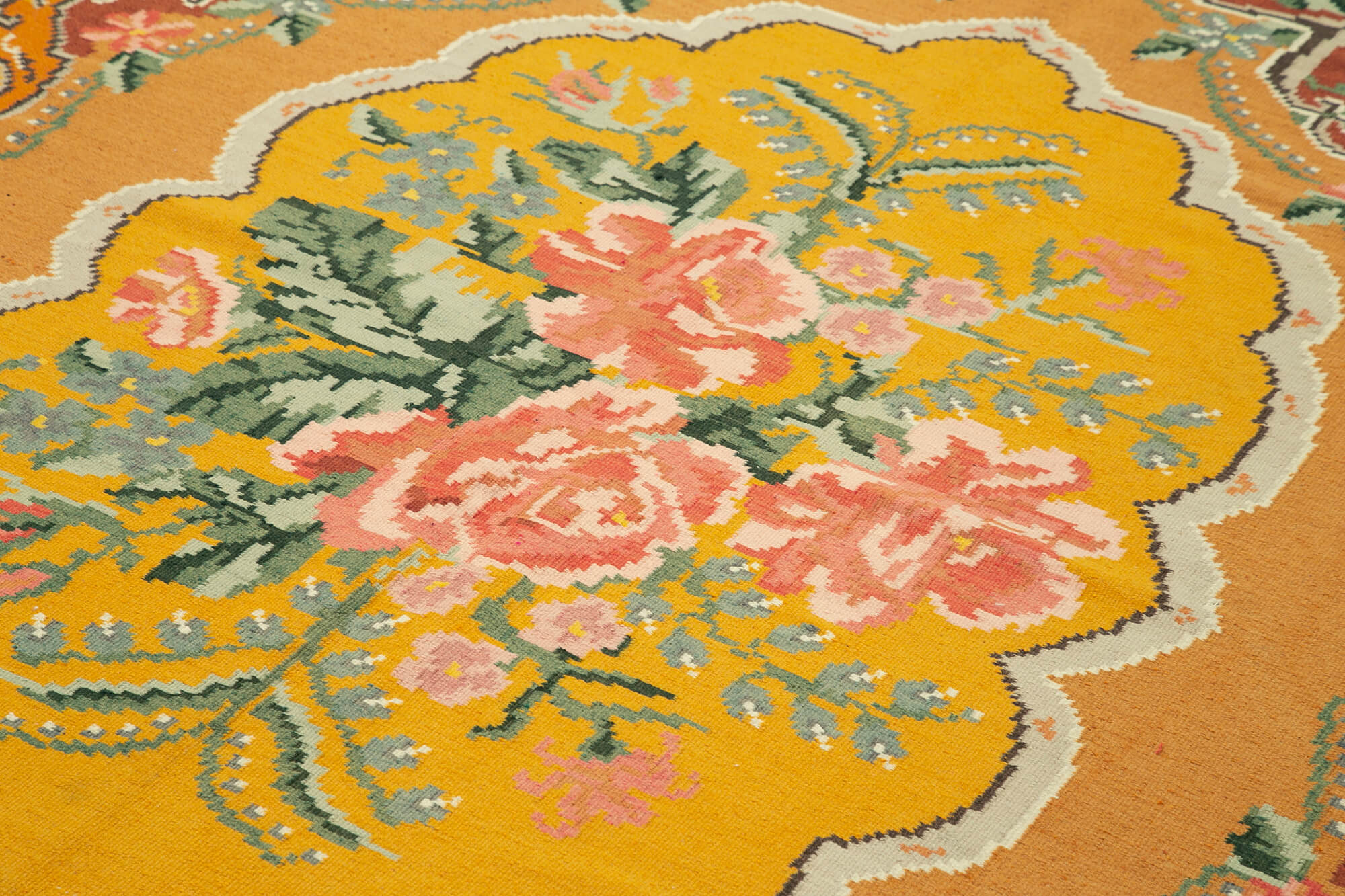 Handmade vintage moldov yellow kilim 197 cm x 291 cm - 23440