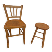 Ensemble chaise et tabouret en bois massif