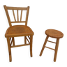 Ensemble chaise et tabouret en bois massif