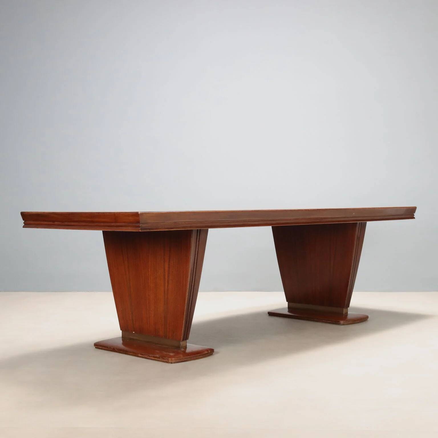 Large vintage wooden and brass table, design, Italy, 1940s-1950s