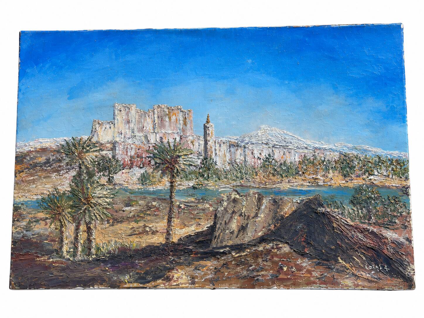 Orientalist painting – Kasbah between Ouarzazate and Zagora – Oil on canvas