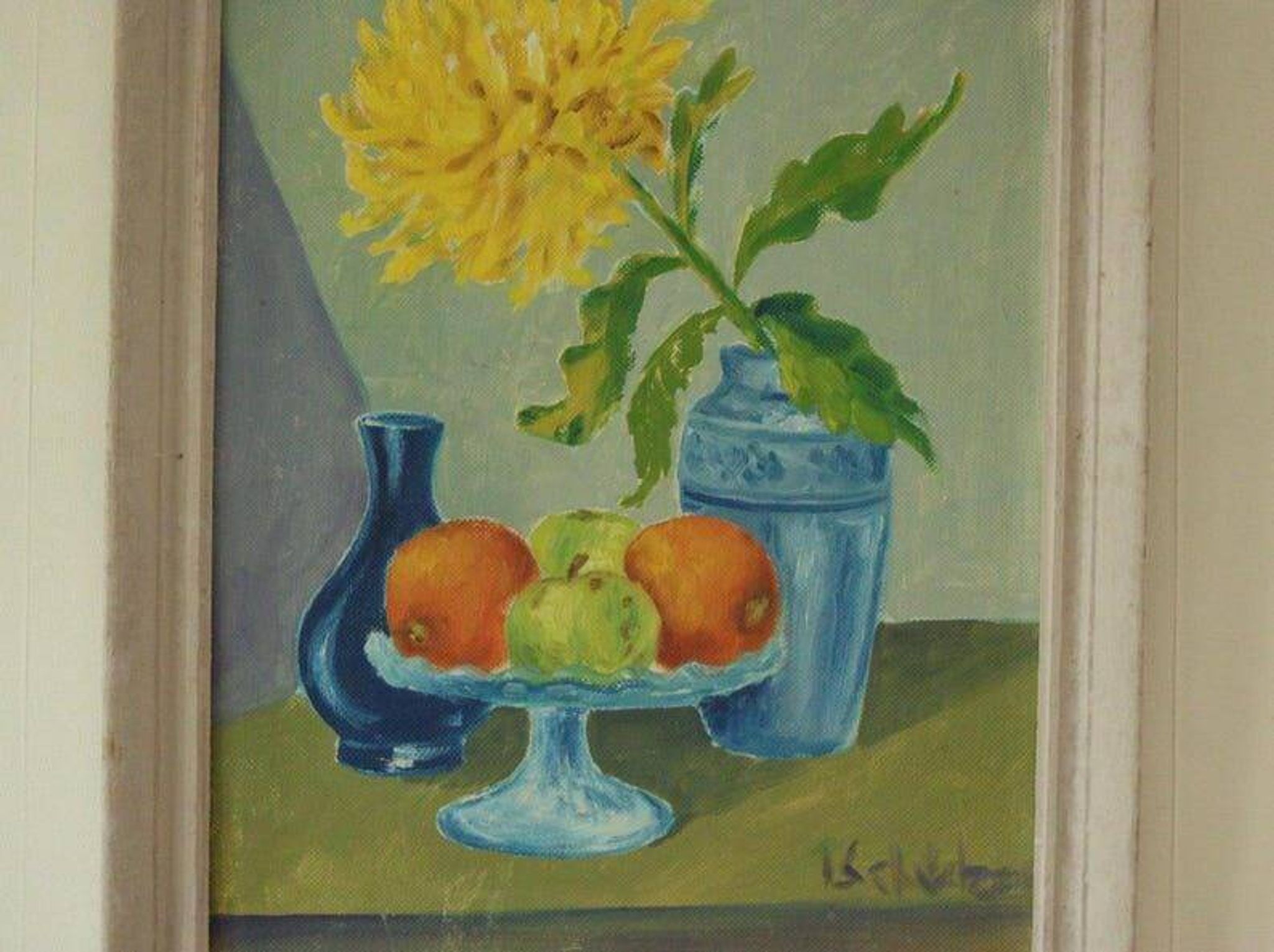 Original Vintage Oil on Panel – “Still Life: Fruit and Yellow Flower”
