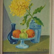 Original Vintage Oil on Panel – “Still Life: Fruit and Yellow Flower”