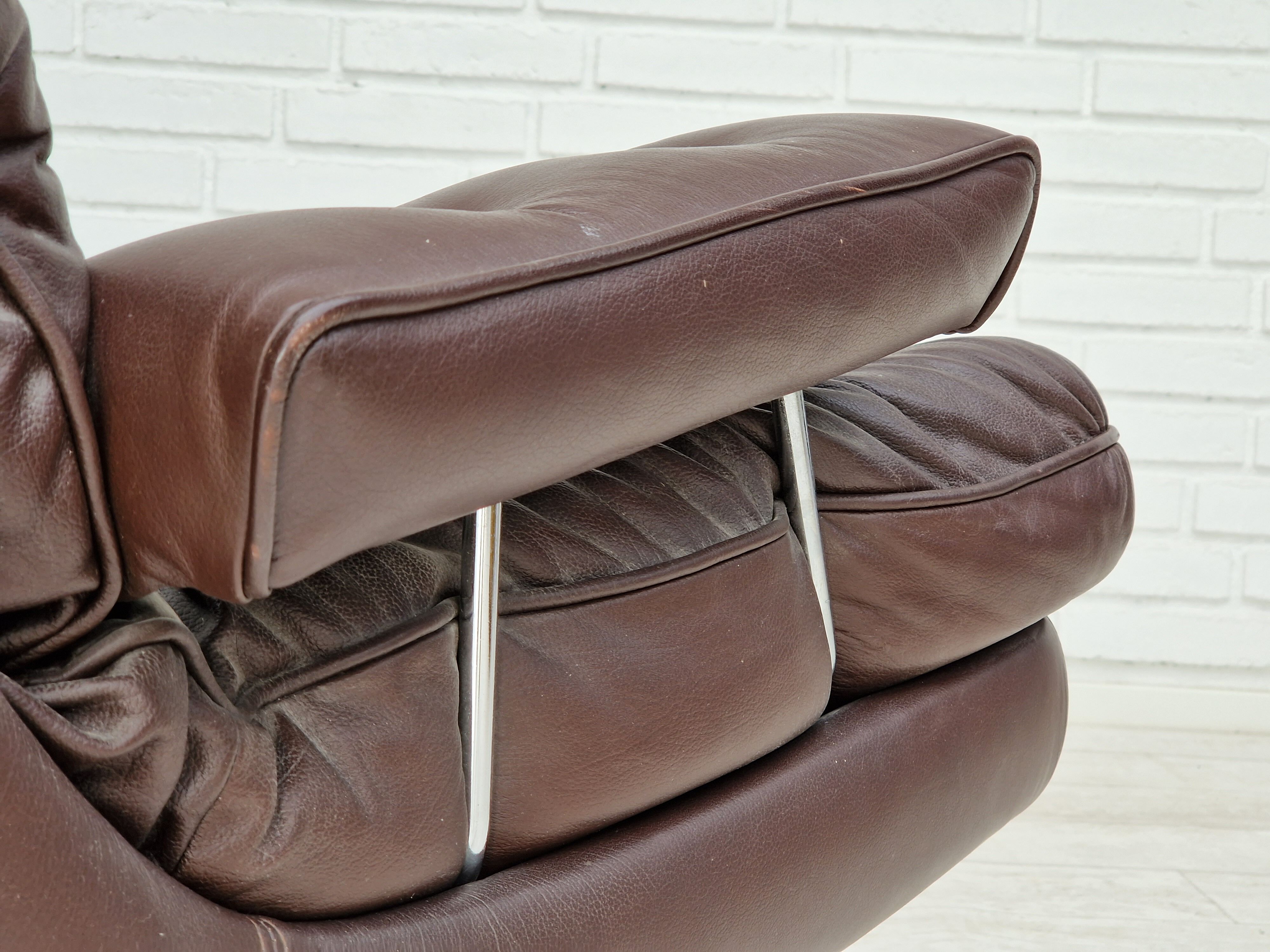 Vintage danish swivel leather armchair 1970s