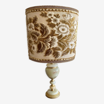 Antique table lamp in marble and tapestry