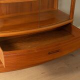 Exclusive display cabinet from the 1980s, solid teak, glass doors, drawers, illuminated
