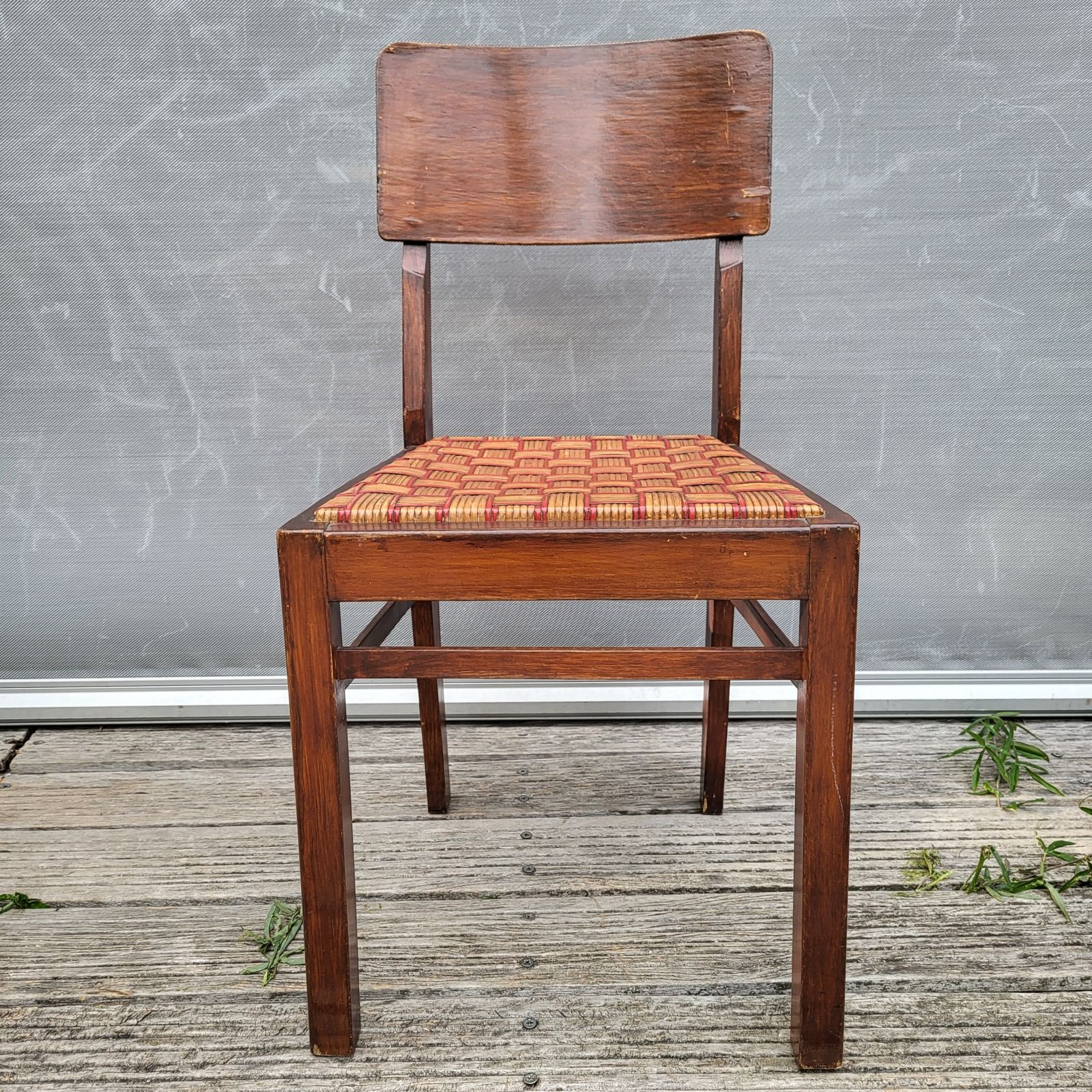 Set de 2 chaises bistrot 1950 bois et rotin