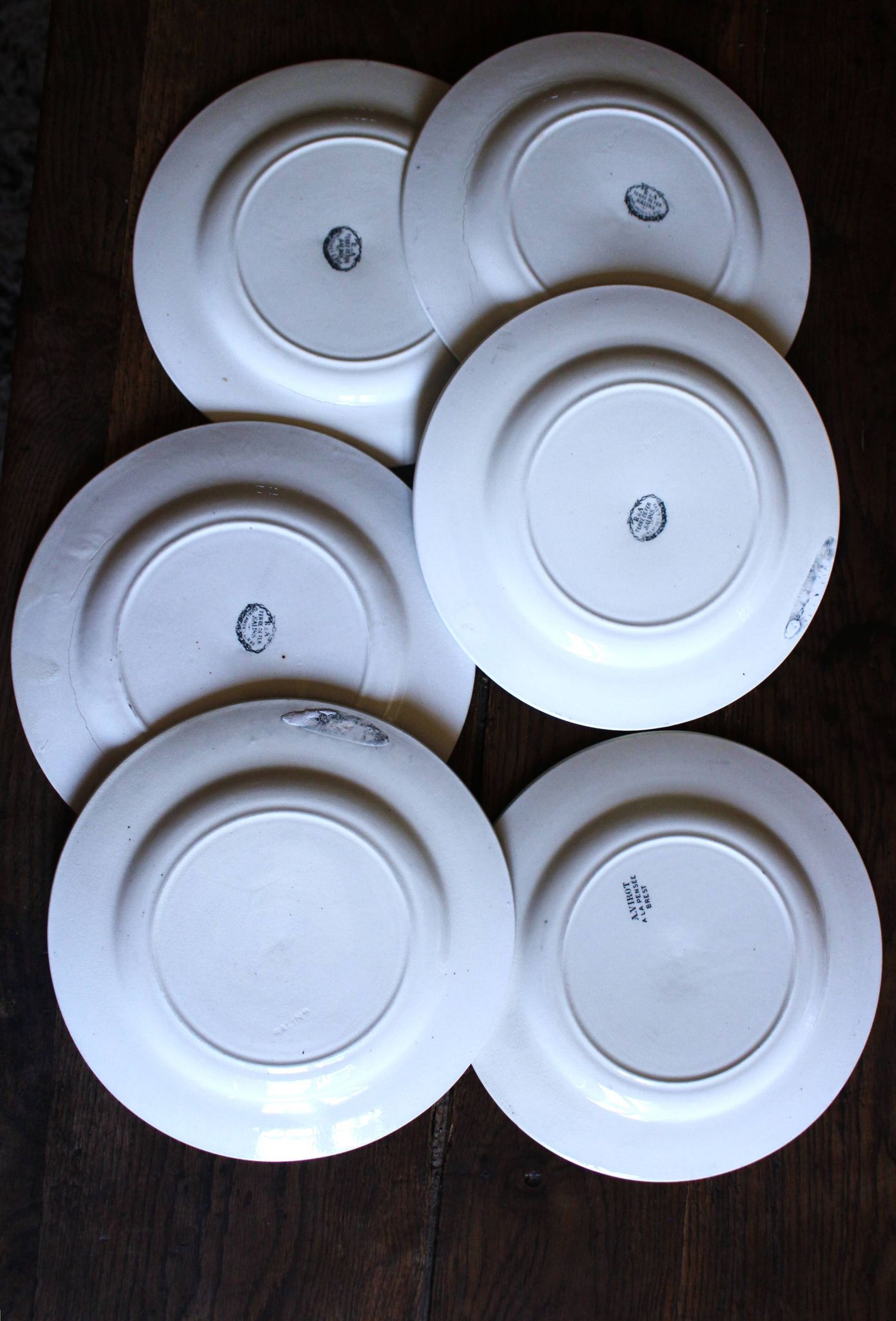 A set of 6 flat plates Terre de Fer Guirlandes Louis XVI Salins