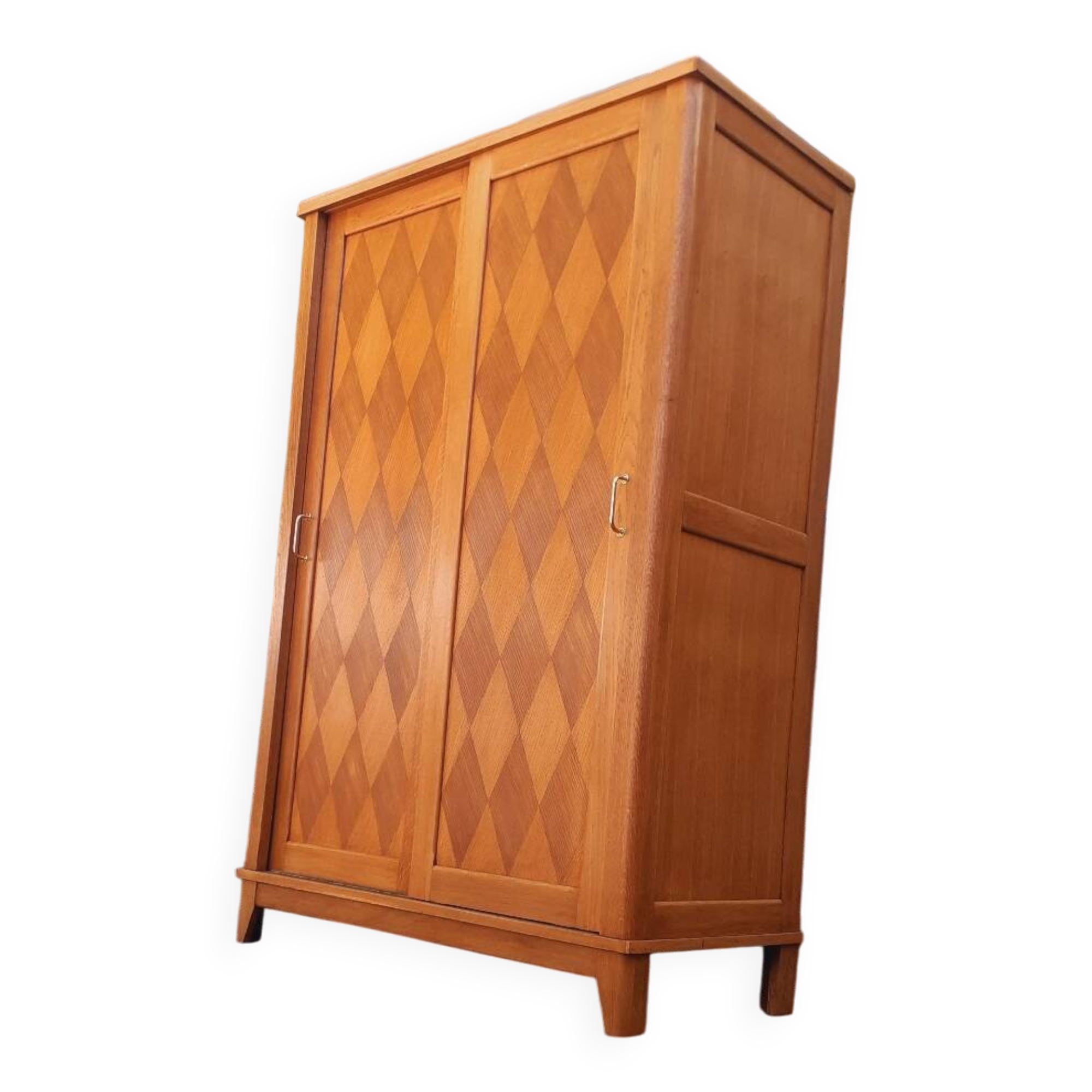 Vintage 1950s oak wardrobe with compass legs