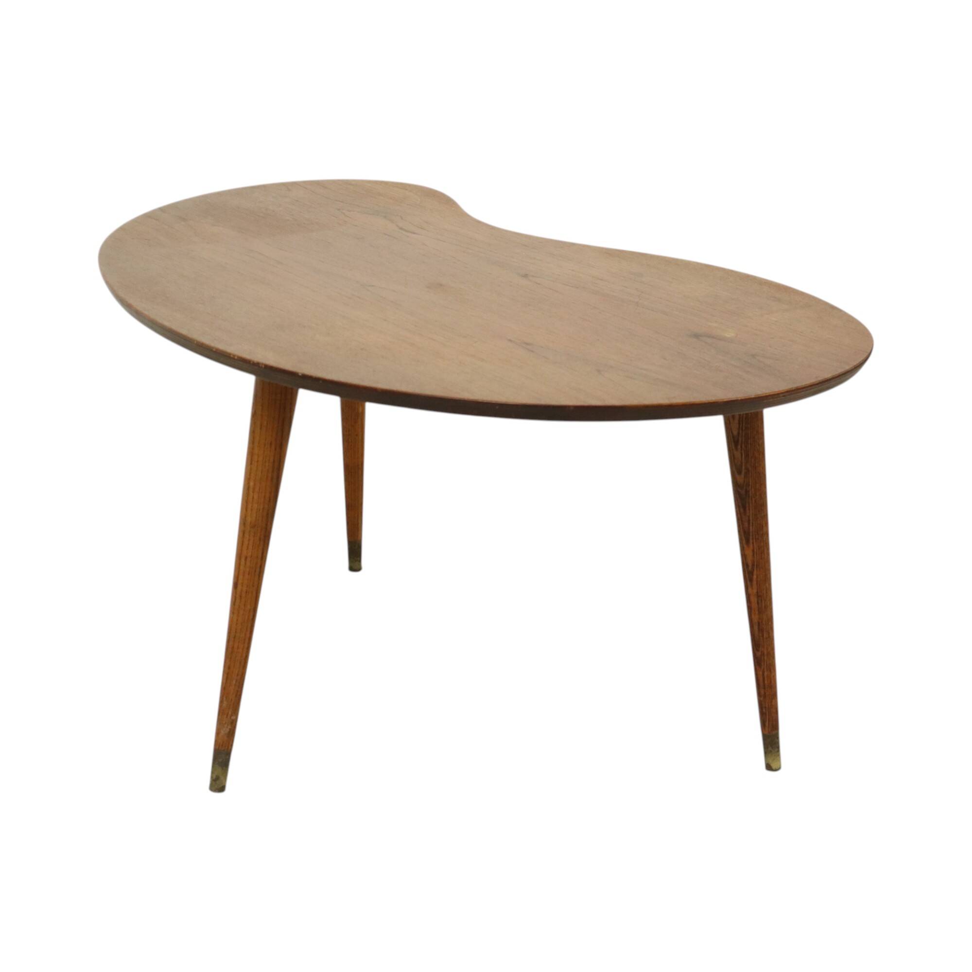 Solid Wood Kidney-Shaped Coffee Table Side Table 1960s