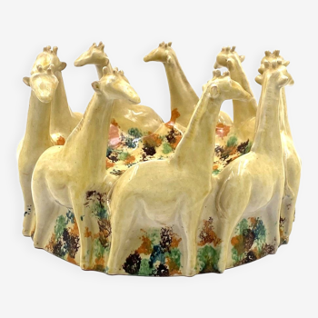 Postmodern giraffe ceramic centerpiece / vide poche, ND Dolfi Montelupo Italy, 1990s