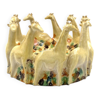 Postmodern giraffe ceramic centerpiece / vide poche, ND Dolfi Montelupo Italy, 1990s