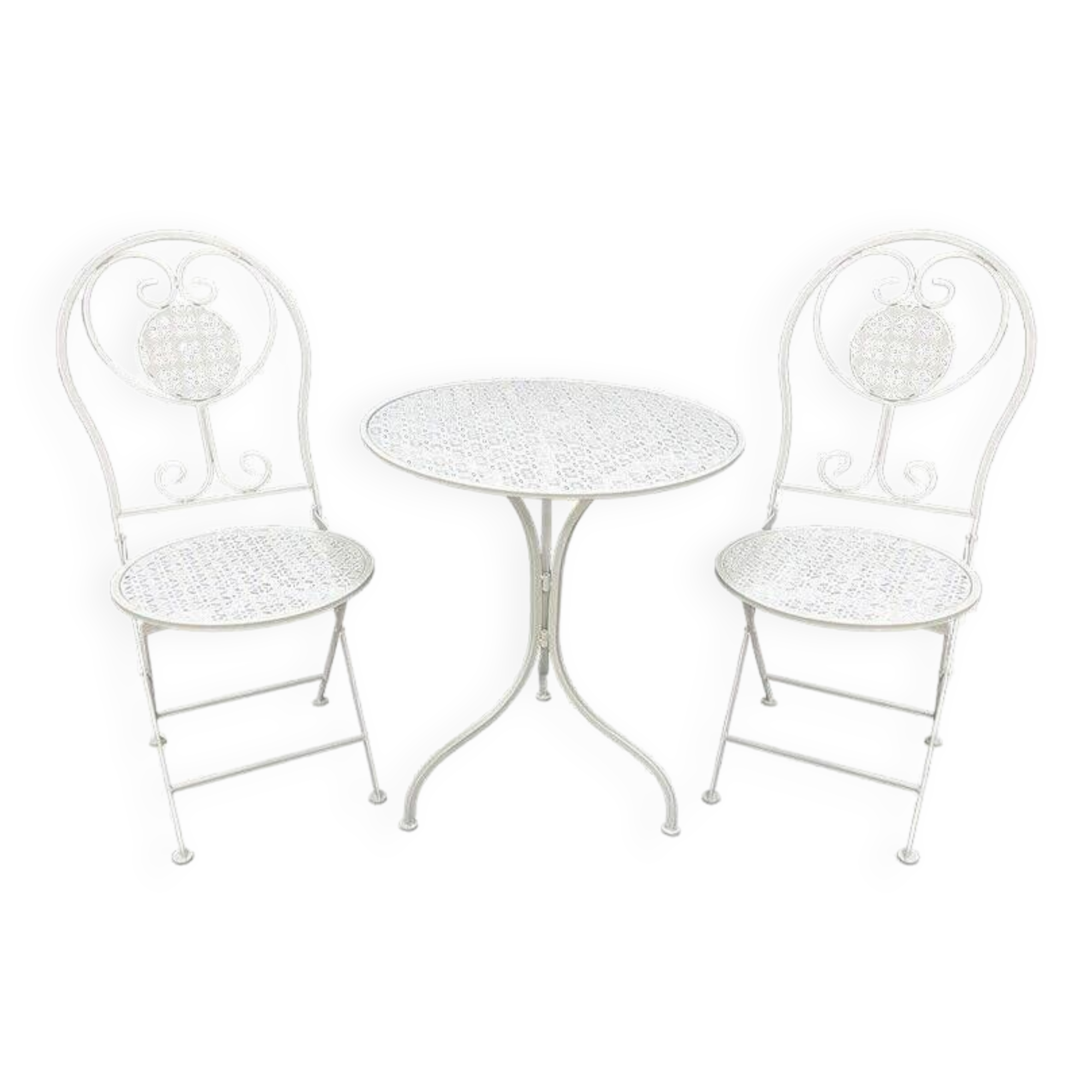 folding garden furniture in white patinated iron