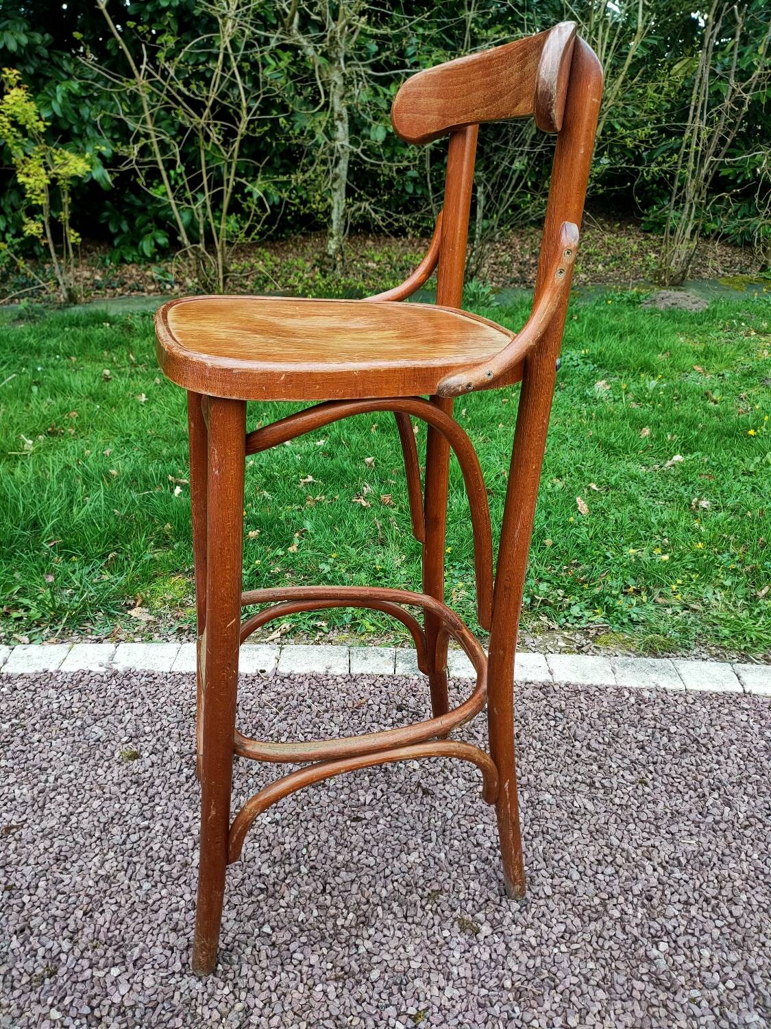 Antique turned wooden bar stool