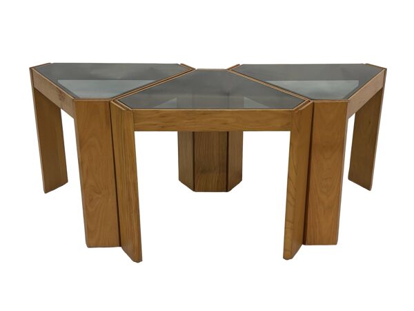 Ensemble vintage de 3 tables d'appoint par Porada Arredi, design de tables gigognes des années 1970.