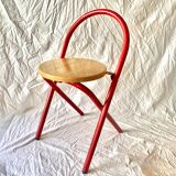 Vintage folding chair in red painted metal and wood