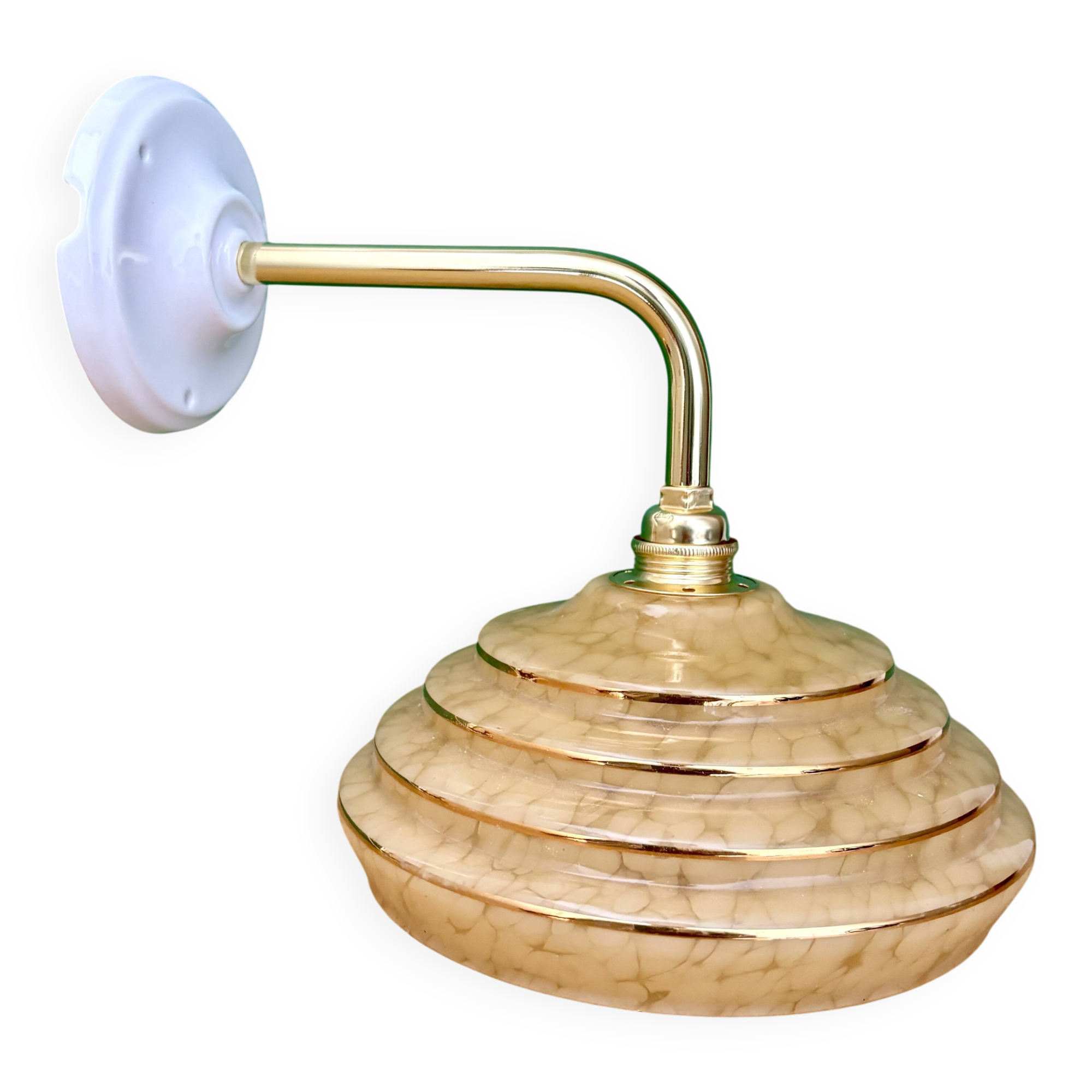 Vintage angled wall lamp with yellow and gold Clichy glass shade