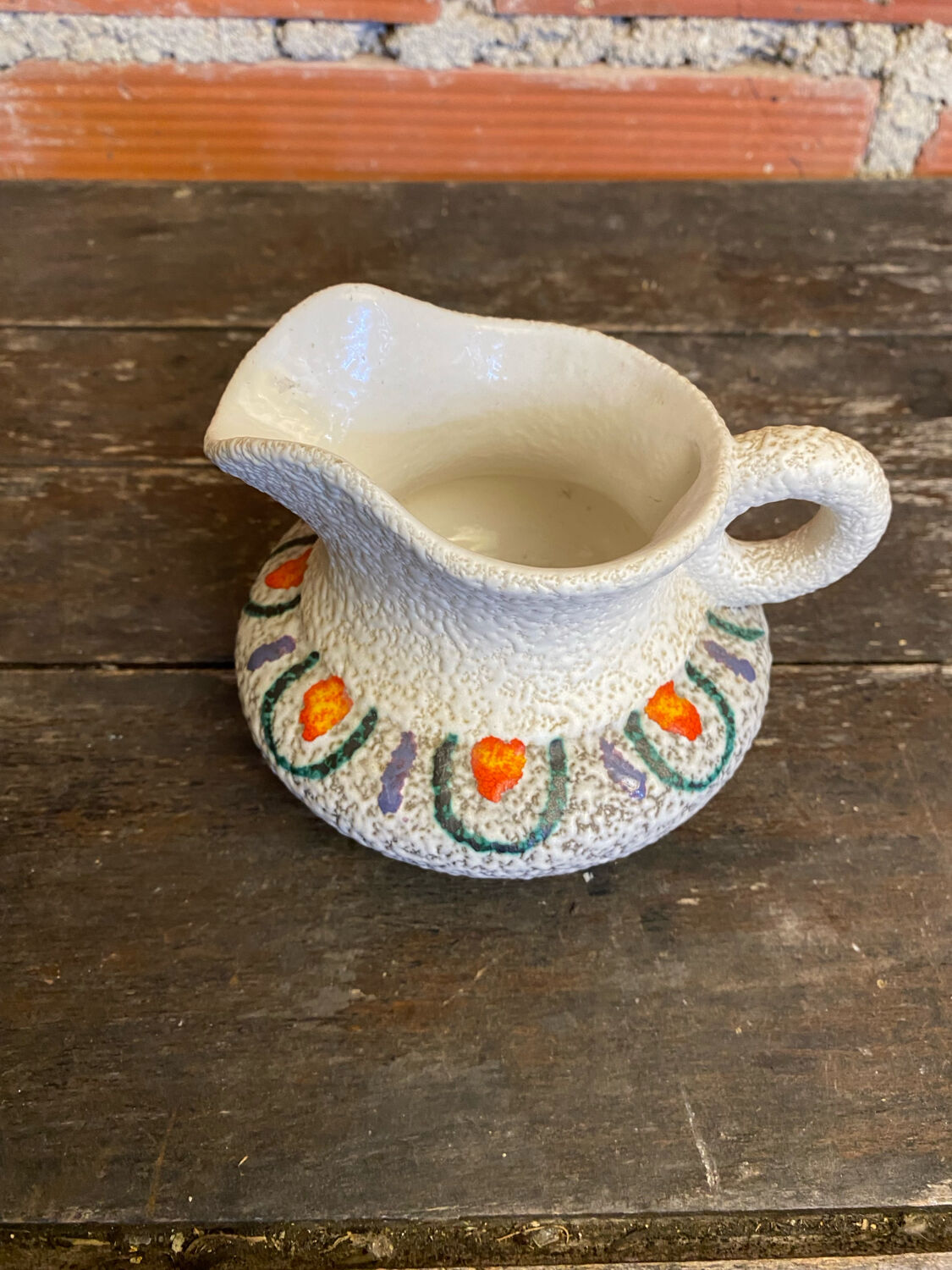 Old pitcher roberto rigon white ceramic polychrome decor vintage