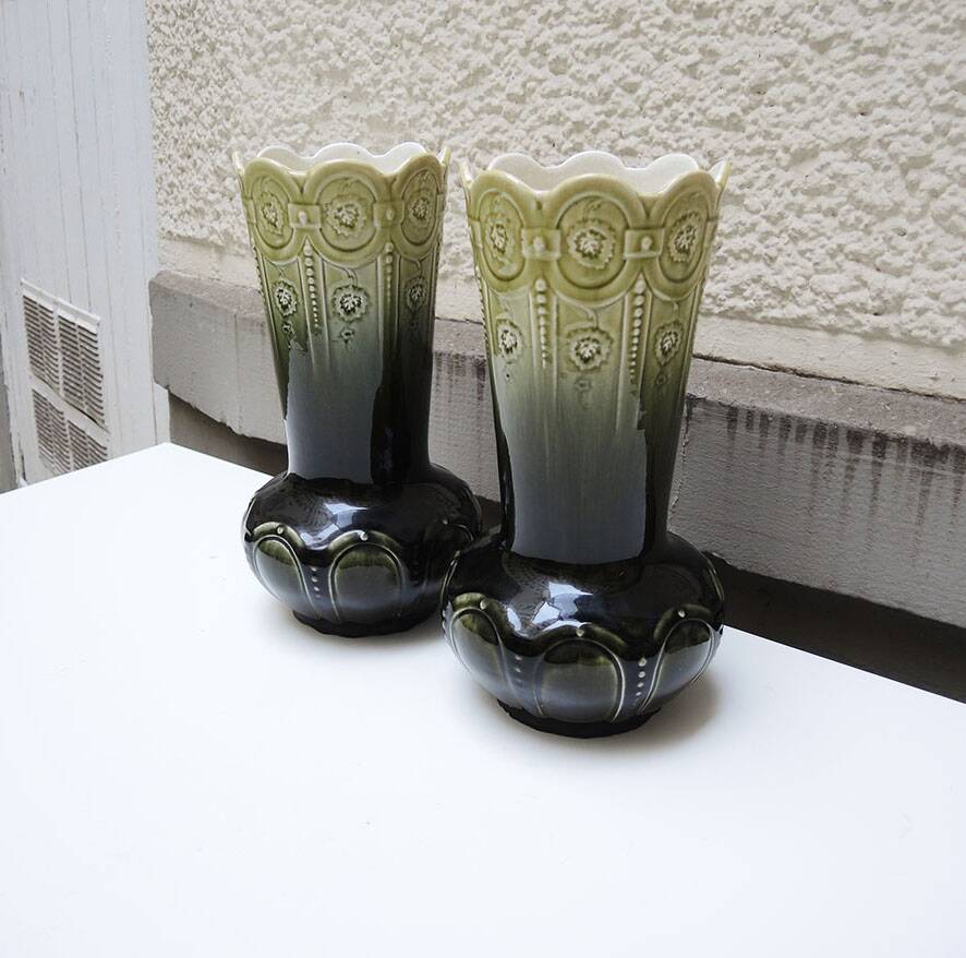 2 antique Art Nouveau ceramic vases by Gustave de Bruyn