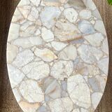 Coffee table in wood, marble and onyx.