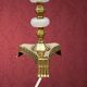 Lampe en métal doré et albâtre avec abat-jour frangé style Hollywood Regency - années 70