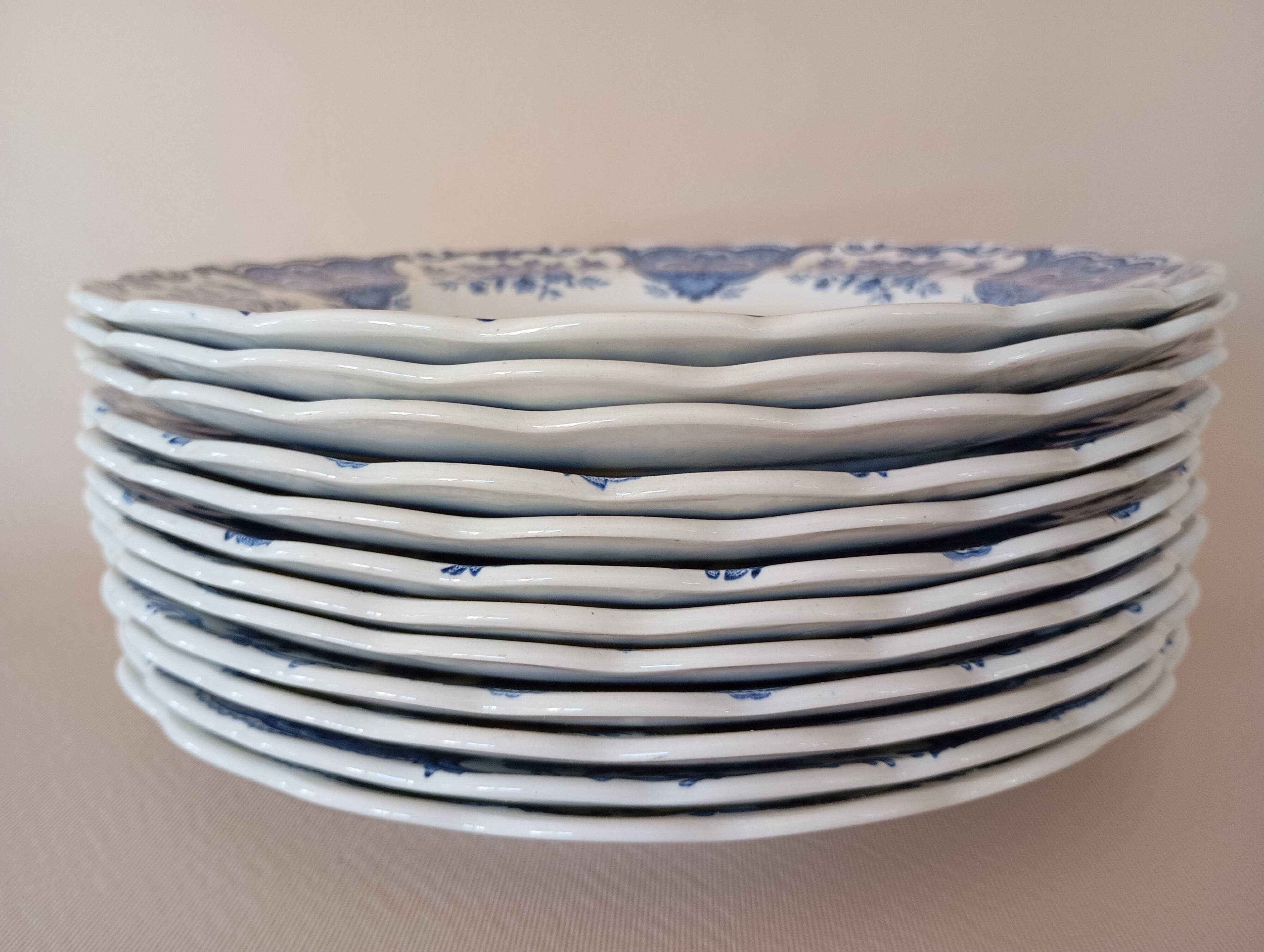 Assiettes plates anglaises Ridgway 'Windsor' bleu & blanc