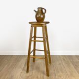 Round vintage wooden bar stool