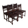 Lot de 6 chaises Henri II néo-gothique en cuir gaufré du 19ème siècle