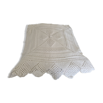 Antique handmade white cotton crochet bedspread