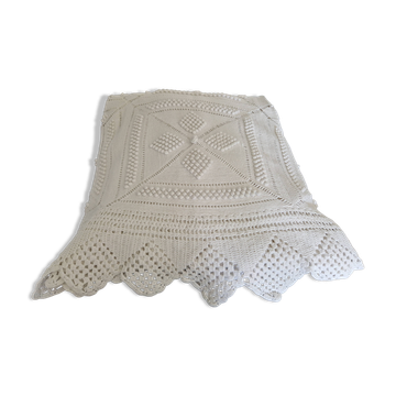 Antique handmade white cotton crochet bedspread