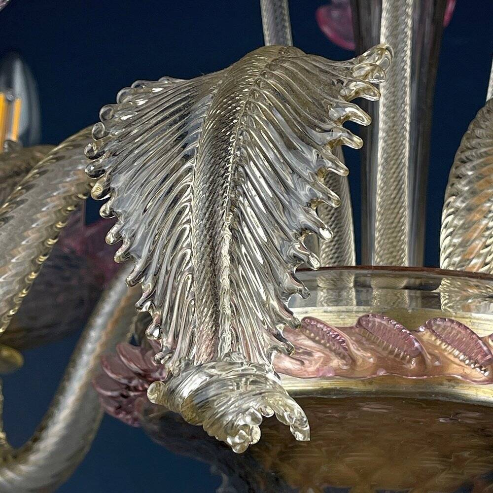 Murano glass lustre, pink and transparent, Italy, 1980s