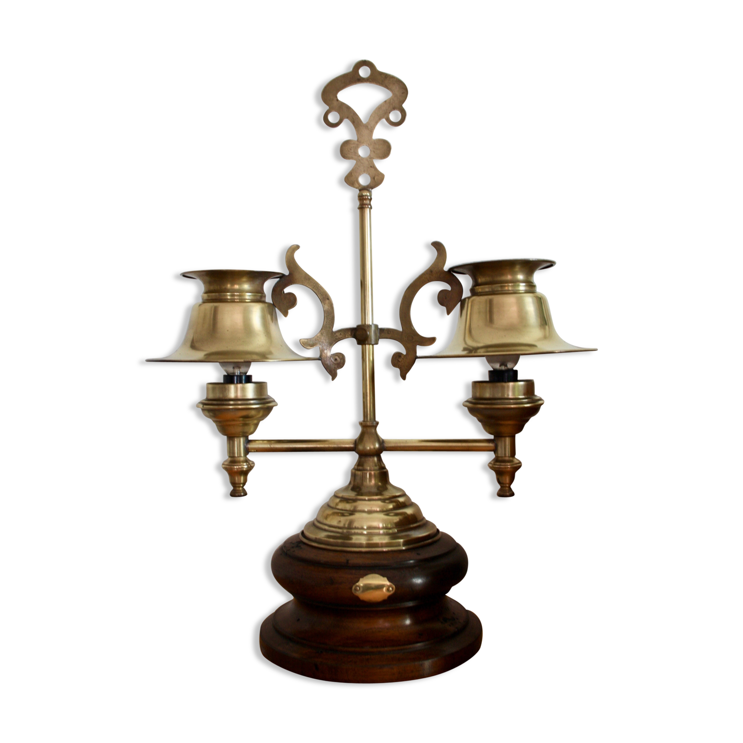 Lampe ancienne laiton bois 2 lumières