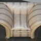 Sofa and armchair in colonial style with saber legs in resin, Italy, 1970s.