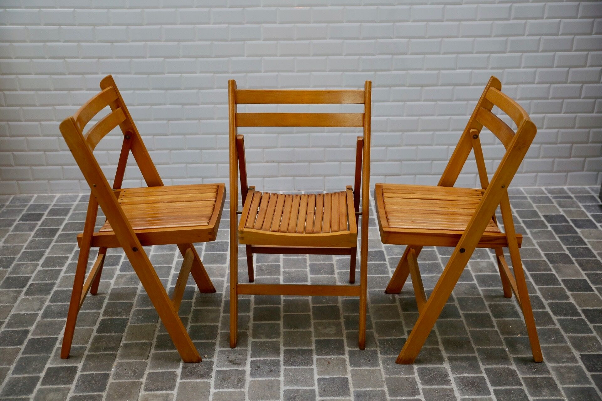 Set of 3 folding beech chairs