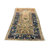 Distressed Turkish Rug 122x79 cm Vintage Shabby, Wool Tribal Blue, Beige Small