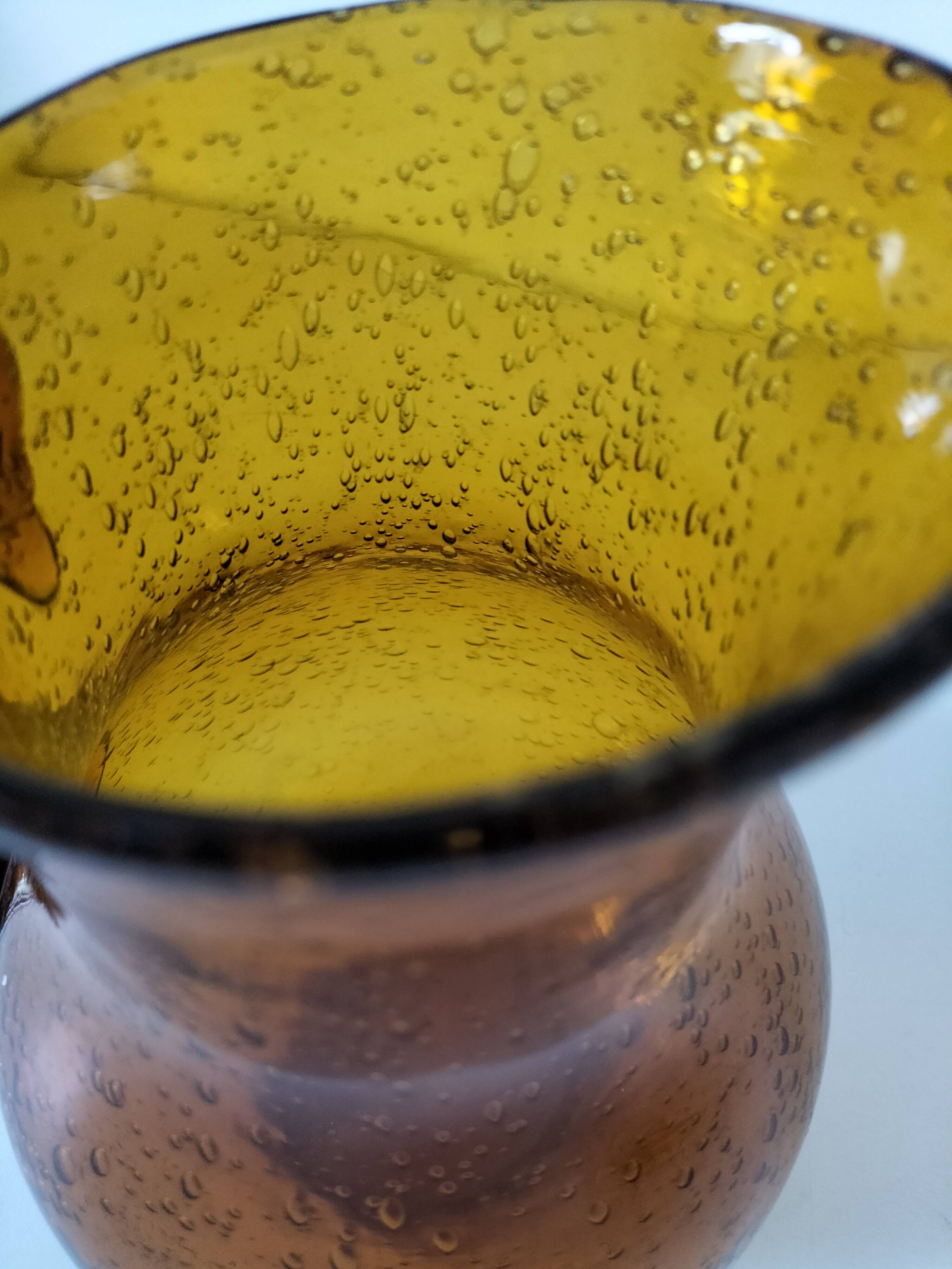 Blown glass pitcher with bubbles from Biot – amber colour