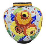 Ovoid vase, charles catteau, keramis, art deco period, fine earthenware, floral enamel decoration, vase col