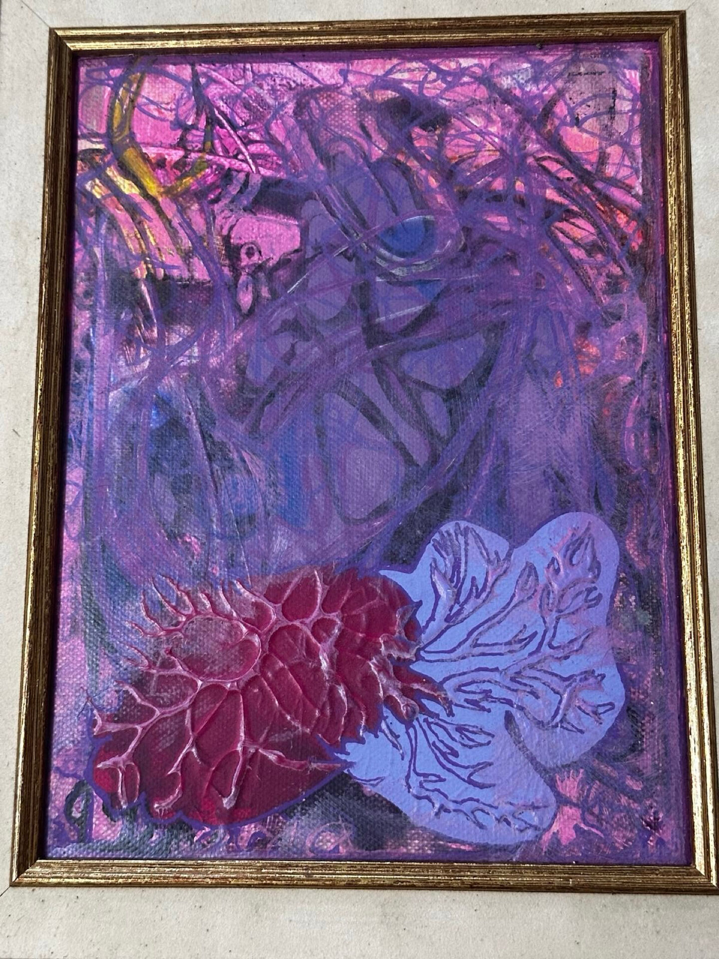 Abstract painting signed Bernard Ledain (1944-2024), mixed media on