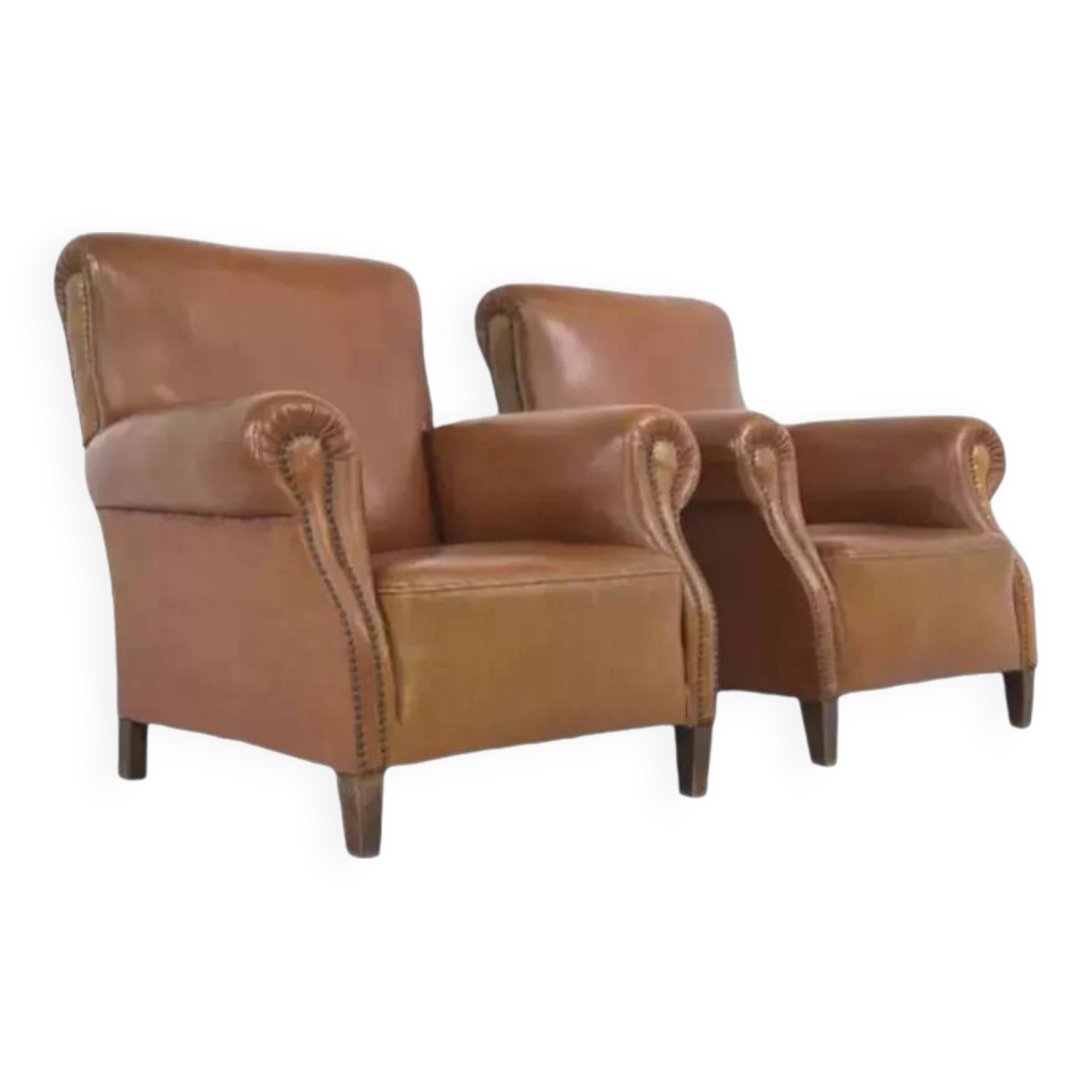 Pair of 50s club armchairs in imitation leather and wood