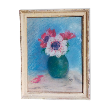 Pastel framed "The anemones" vintage