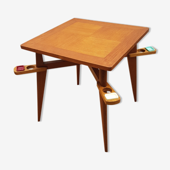 Table de jeux vintage scandinave pieds compas 2 hauteurs basse / haute