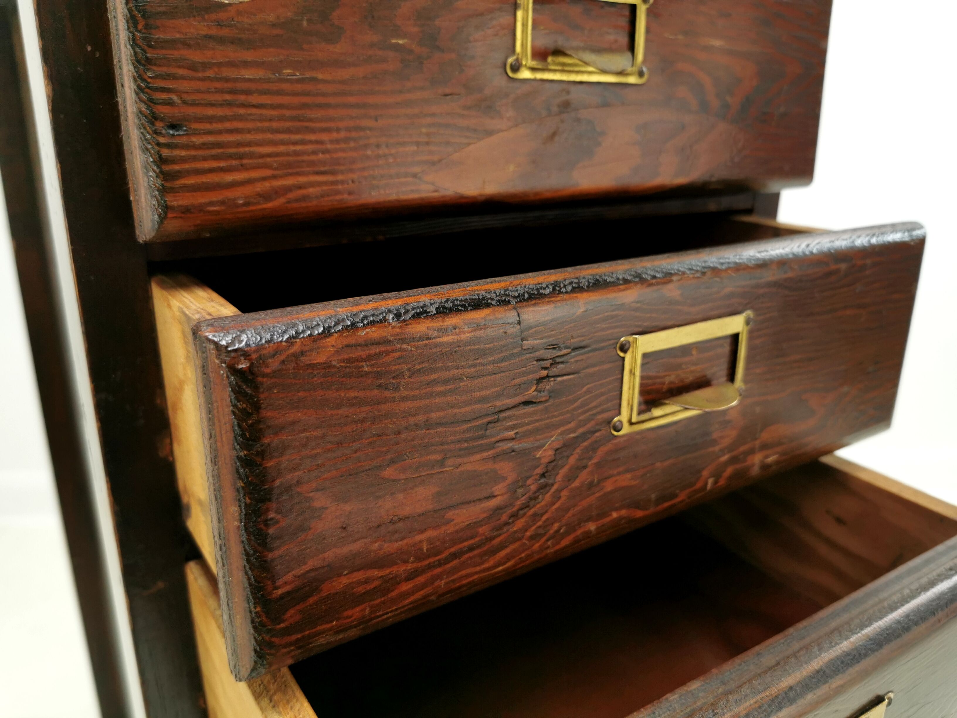 Vintage British bank of eight drawers filing cabinet
