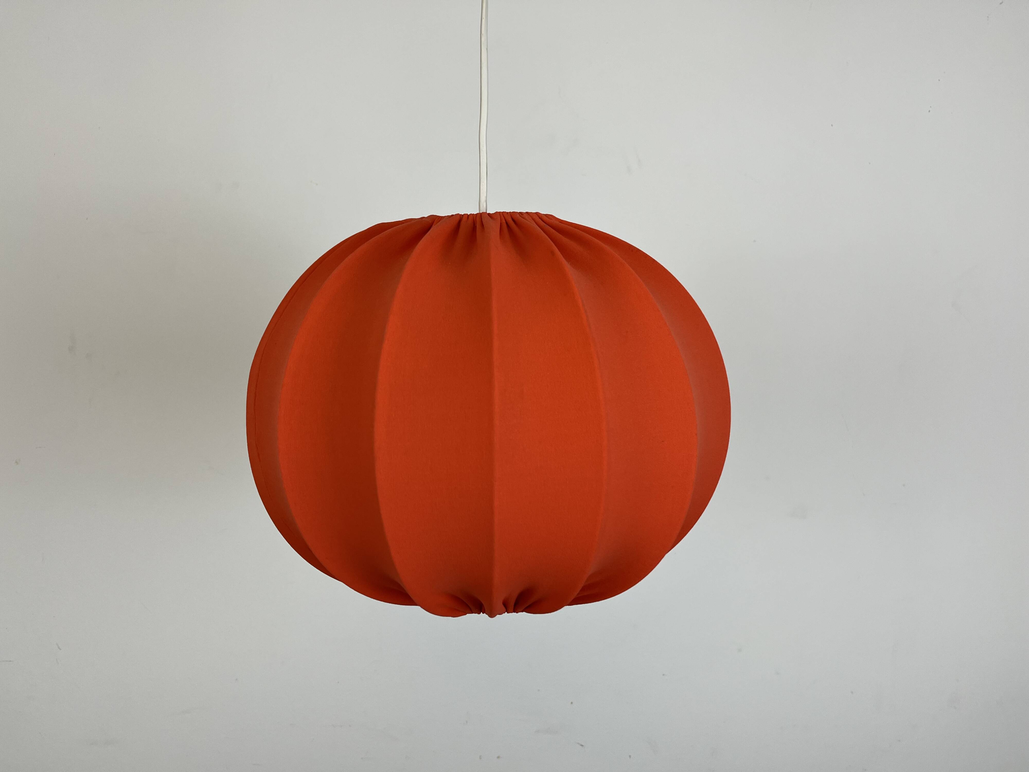 Cocoon orange fabric pendant light, 70s vintage style